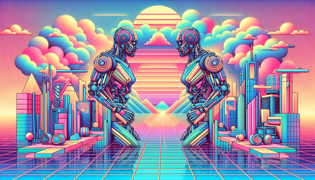 Logo of Google on the left, logo of OpenAI on the right. AI battle between two tech giants.