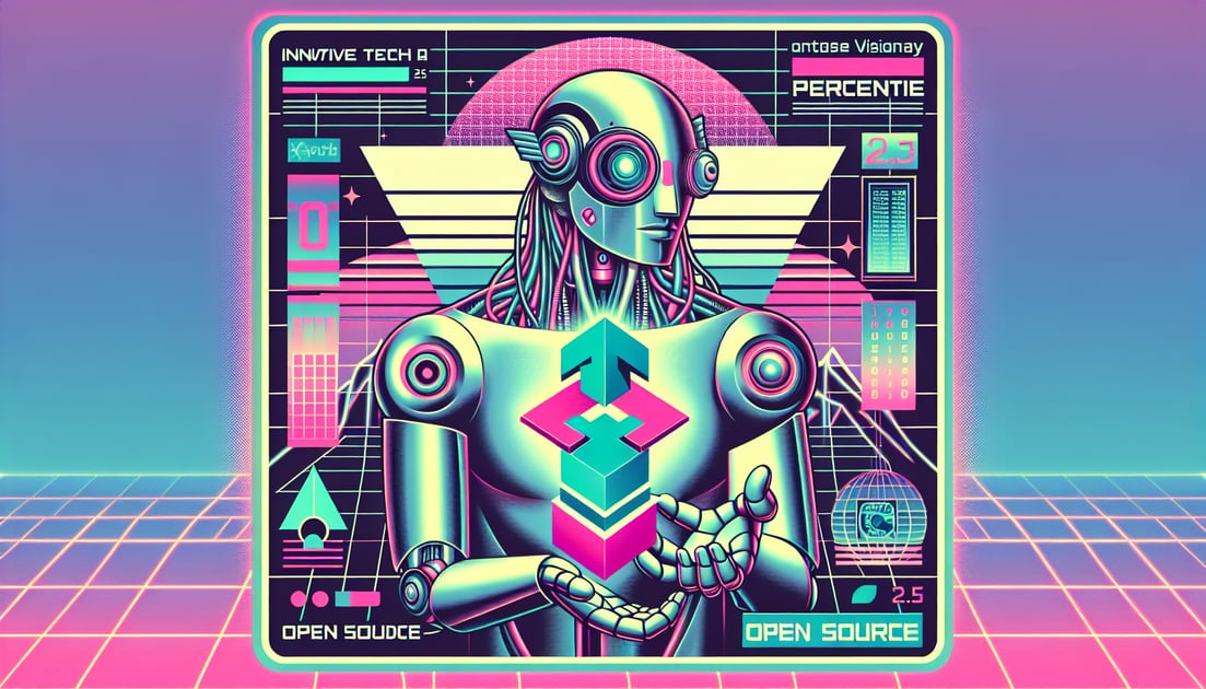 Elon Musk presenting xAI Grok 2.5 as open source, shown by a futuristic robot holding the open source symbol.