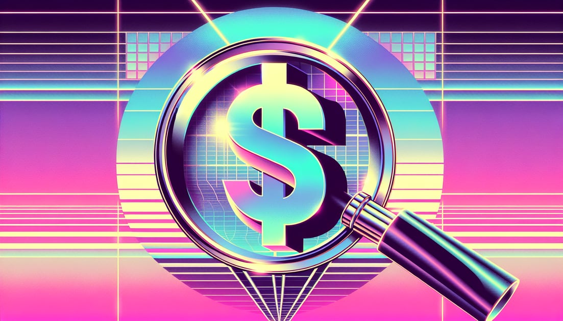 Illustration of magnifying glass on dollar sign, symbolizing high valuation for Anthropic in funding round.