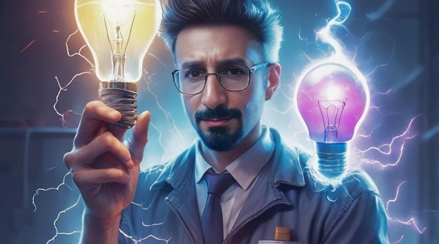 Man holding light bulbs