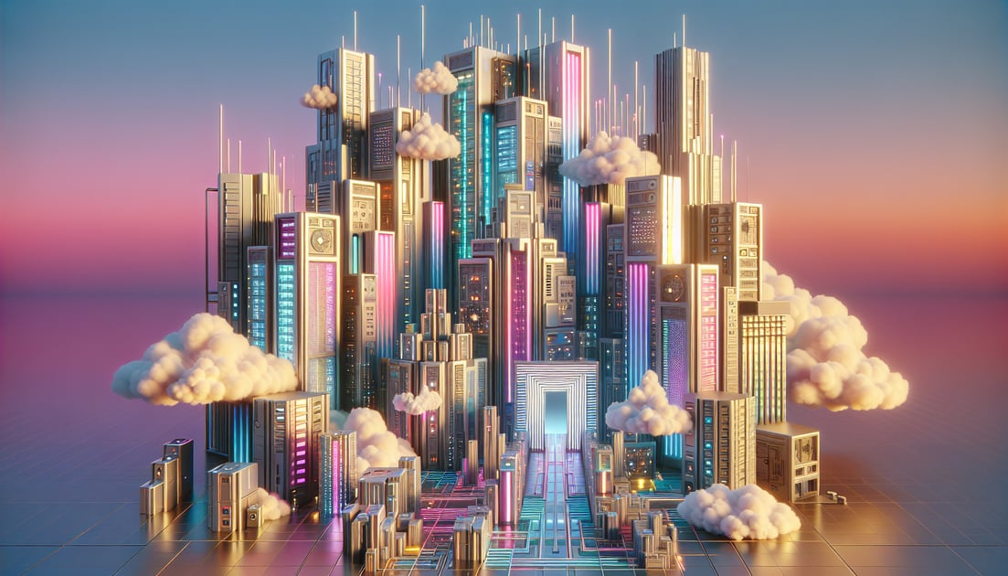 Illustration of futuristic data centers with OpenAI and Oracle logos, interconnected by a symbolic portal, highlighting a high-tech, large-scale collaboration.