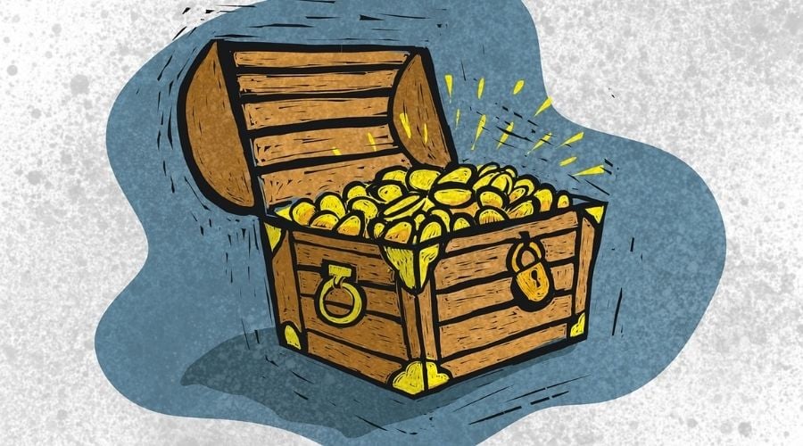 A treasure chest full of money