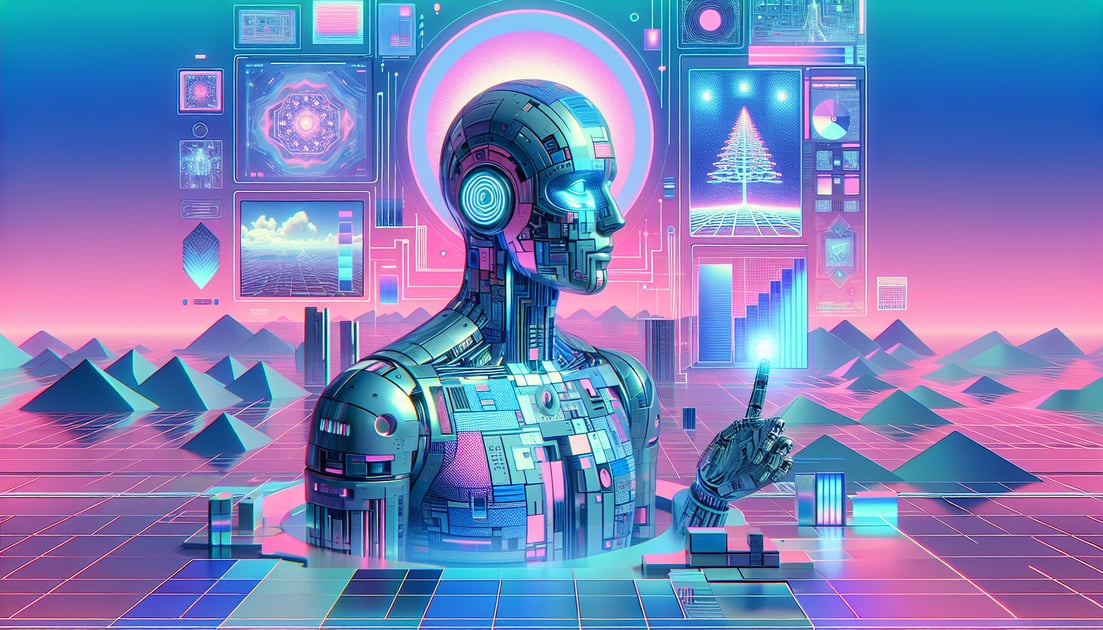 Futuristic xAI robot with screens displaying data and information, showcasing advancements in artificial intelligence.